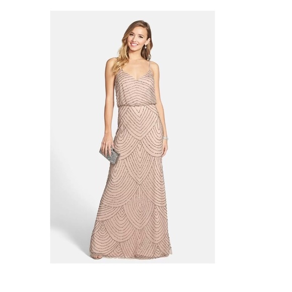 NEW Adrianna Papell Embellished Blouson Gown‎ Taupe Pink [SZ: 12 14  ] - Picture 4 of 5